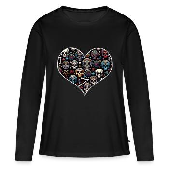 Motif de crâne décoratif coloré - T-shirt manches longues Premium bio Femme - noir - Devant - Julia (174cm)