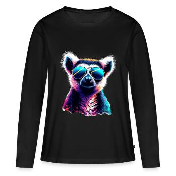 Dj Lémurien avec lunettes de soleil T-Shirt - T-shirt manches longues Premium bio Femme - noir - Devant - Julia (174cm)