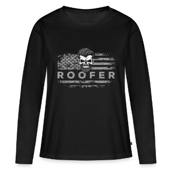 Apprenti couvreur maison construction chantier - T-shirt manches longues Premium bio Femme - noir - Devant - Julia (174cm)