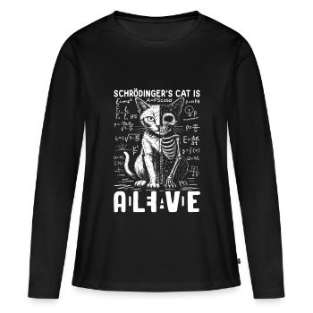Le chat de Schrödinger mort et vif - T-shirt manches longues Premium bio Femme - noir - Devant - Julia (174cm)