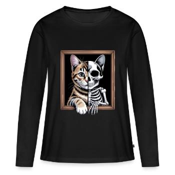 Le chat de Schrödinger mort vivant - T-shirt manches longues Premium bio Femme - noir - Devant - Julia (174cm)