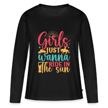 Hobby Horse Rider Girls Just Wanna Ride - Frauen Premium Bio Langarmshirt - Schwarz - Vorne - Julia (174cm)