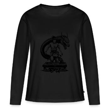 Chemise de samouraï : DJ manga avec table de mixage et dragon - T-shirt manches longues Premium bio Femme - noir - Devant - Julia (174cm)
