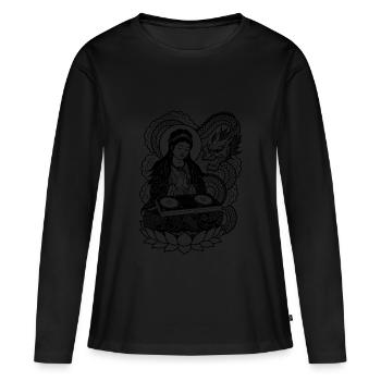 Geisha Shirt with DJ Booth: Meditation in Techno - Women's Premium Organic Long Sleeve Shirt - black - Front - Julia (174cm)