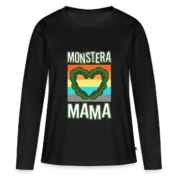 Monstera Mama - T-shirt manches longues Premium bio Femme - noir - Devant - Julia (174cm)