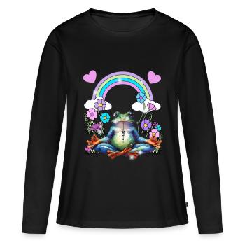 Yoga Grenouille Rétro Yogi - T-shirt manches longues Premium bio Femme - noir - Devant - Julia (174cm)