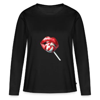 Embrasser la bouche sucette bonbon - T-shirt manches longues Premium bio Femme - noir - Devant - Julia (174cm)