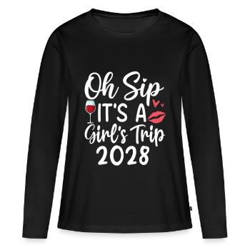Oh Sip C’est un voyage entre filles 2028 - T-shirt manches longues Premium bio Femme - noir - Devant - Julia (174cm)