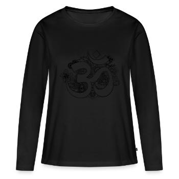 Signe hindou Om sur fond de Zendoodle - T-shirt manches longues Premium bio Femme - noir - Devant - Julia (174cm)