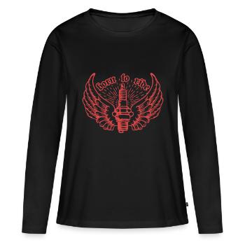 Né pour monter - T-shirt manches longues Premium bio Femme - noir - Devant - Julia (174cm)