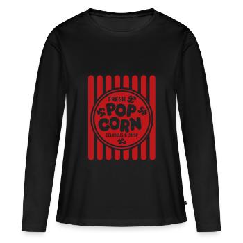 Popcorn frais - croustillant et délicieux - Cadeau - T-shirt manches longues Premium bio Femme - noir - Devant - Julia (174cm)