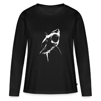 Requin géant menaçant – Silhouette noire et blanche - T-shirt manches longues Premium bio Femme - noir - Devant - Julia (174cm)
