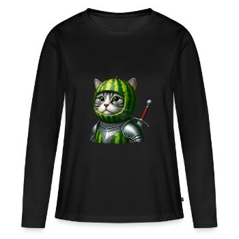 Chevalier chat pastèque - T-shirt manches longues Premium bio Femme - noir - Devant - Julia (174cm)