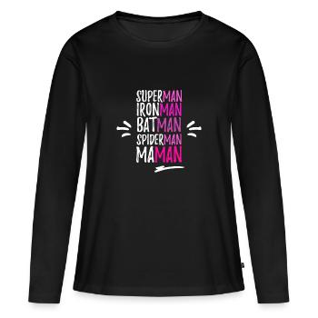 T-SHIRT MAMAN SUPER HÉROS - T-shirt manches longues Premium bio Femme - noir - Devant - Julia (174cm)