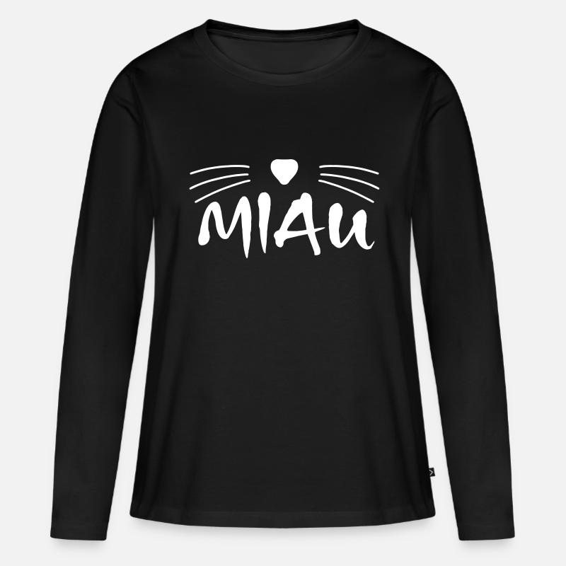 Miau Katze Geschenkidee - Frauen Premium Bio Langarmshirt - Schwarz