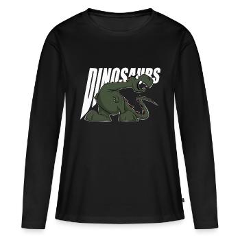 lustiges Dino Shirt, Dinosaurier, Kinder, Sticker - Frauen Premium Bio Langarmshirt - Schwarz - Vorne - Julia (174cm)
