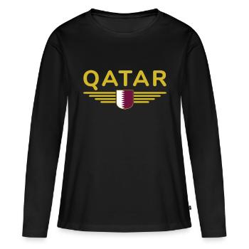 Qatar Design – Exclusif et moderne - T-shirt manches longues Premium bio Femme - noir - Devant - Julia (174cm)