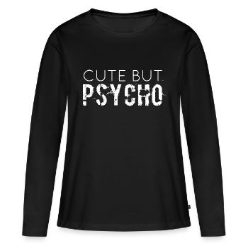 MIGNON MAIS PSYCHO - T-shirt manches longues Premium bio Femme - noir - Devant - Julia (174cm)