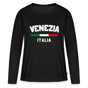 Venezia Italy T Shirt - Venezia Italia Tee - T-shirt manches longues Premium bio Femme - noir - Devant - Julia (174cm)