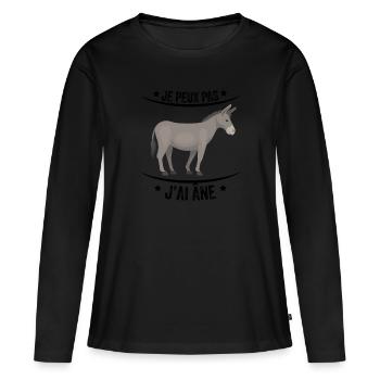 Je peux pas j'ai âne j'adore les ânes - T-shirt manches longues Premium bio Femme - noir - Devant - Julia (174cm)