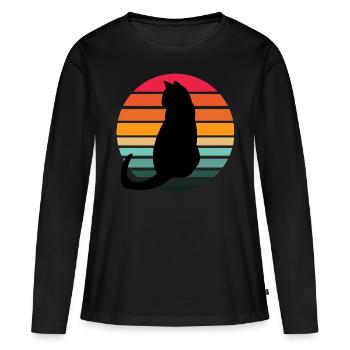 Katze Sunset - Frauen Premium Bio Langarmshirt - Schwarz - Vorne - Julia (174cm)