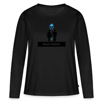 Economiser l'eau douche toi avec moi - T-shirt manches longues Premium bio Femme - noir - Devant - Julia (174cm)
