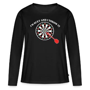 Fléchette je suis sexy et je le jette cadeau en disant - T-shirt manches longues Premium bio Femme - noir - Devant - Julia (174cm)