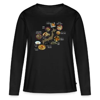 Karte von JAPAN umgeben von japanischen Gerichten - Frauen Premium Bio Langarmshirt - Schwarz - Vorne - Julia (174cm)