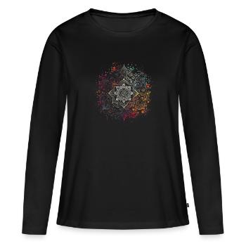 Colorful Airbrush Ink Boho Mandala - Women's Premium Organic Long Sleeve Shirt - black - Front - Julia (174cm)