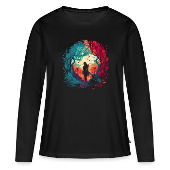 La femme comme de la forêt féerique Aquarelle à l’aérographe - T-shirt manches longues Premium bio Femme - noir - Devant - Julia (174cm)