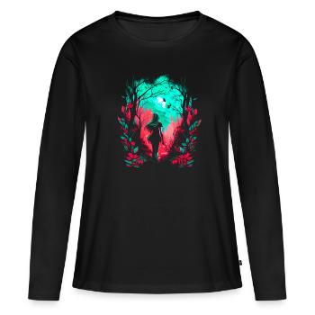 Femme comme fée de la forêt aquarelle aérographe - T-shirt manches longues Premium bio Femme - noir - Devant - Julia (174cm)