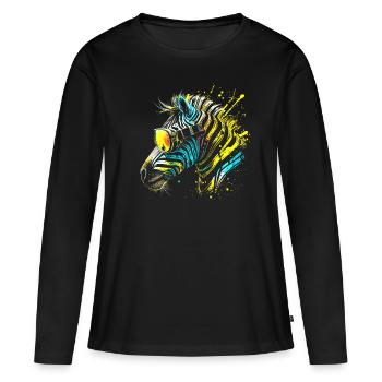 Colorful Zebra with Sunglasses Graffiti Airbrush - Women's Premium Organic Long Sleeve Shirt - black - Front - Julia (174cm)