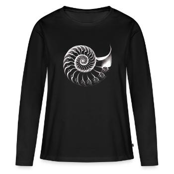 Nautilus / Nombre d’or minimaliste - T-shirt manches longues Premium bio Femme - noir - Devant - Julia (174cm)