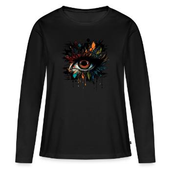 Psychedelic eye with colorful airbrush details - Women's Premium Organic Long Sleeve Shirt - black - Front - Julia (174cm)