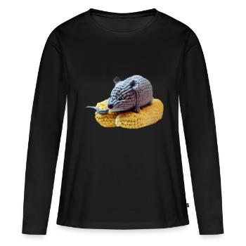 Maus auf Mais - Frauen Premium Bio Langarmshirt - Schwarz - Vorne - Julia (174cm)