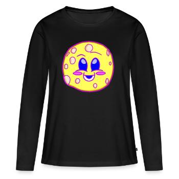 Lune laide Kawaii - T-shirt manches longues Premium bio Femme - noir - Devant - Julia (174cm)