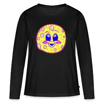 Lune laide Kawaii - T-shirt manches longues Premium bio Femme - noir - Devant - Julia (174cm)
