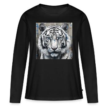 TIGRE BLANC STREET ART - T-shirt manches longues Premium bio Femme - noir - Devant - Julia (174cm)