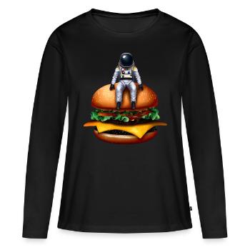 Astronaute spatial Cheeseburger - T-shirt manches longues Premium bio Femme - noir - Devant - Julia (174cm)