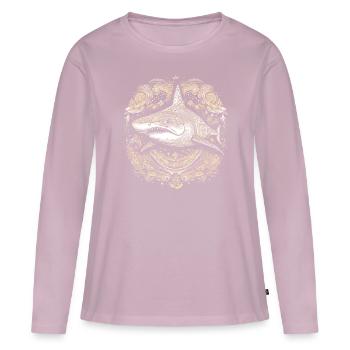 Requin trippant cool avec des motifs boho / ethniques - T-shirt manches longues Premium bio Femme - rose poudré - Devant - Julia (174cm)