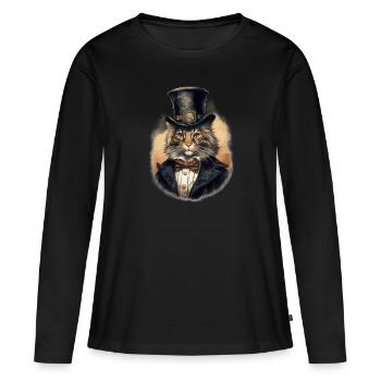 Katze im 1800 Jahre Stil Gekleidet Nobel Barock - Frauen Premium Bio Langarmshirt - Schwarz - Vorne - Julia (174cm)