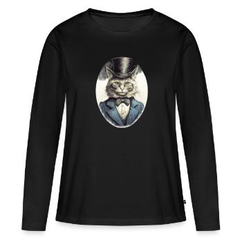 Katze im 1800 Jahre Stil Gekleidet Nobel Barock - Frauen Premium Bio Langarmshirt - Schwarz - Vorne - Julia (174cm)