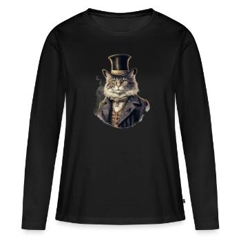 Katze im 1800 Jahre Stil Gekleidet Nobel Barock - Frauen Premium Bio Langarmshirt - Schwarz - Vorne - Julia (174cm)