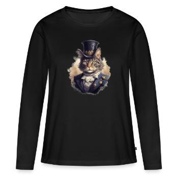 Katze im 1800 Jahre Stil Gekleidet Nobel Barock - Frauen Premium Bio Langarmshirt - Schwarz - Vorne - Julia (174cm)
