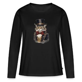 Katze im 1800 Jahre Stil Gekleidet Nobel Barock - Frauen Premium Bio Langarmshirt - Schwarz - Vorne - Julia (174cm)