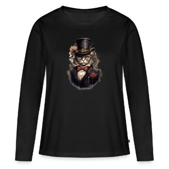 Katze im 1800 Jahre Stil Gekleidet Nobel Barock - Frauen Premium Bio Langarmshirt - Schwarz - Vorne - Julia (174cm)