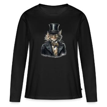 Katze im 1800 Jahre Stil Gekleidet Nobel Barock - Frauen Premium Bio Langarmshirt - Schwarz - Vorne - Julia (174cm)