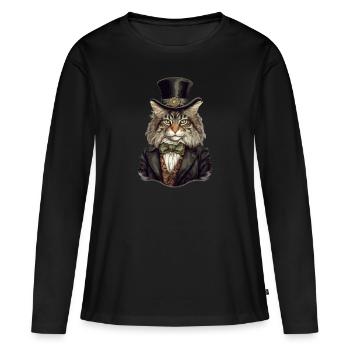 Katze im 1800 Jahre Stil Gekleidet Nobel Barock - Frauen Premium Bio Langarmshirt - Schwarz - Vorne - Julia (174cm)