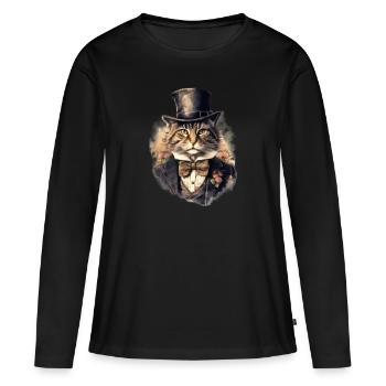 Katze im 1800 Jahre Stil Gekleidet Nobel Barock - Frauen Premium Bio Langarmshirt - Schwarz - Vorne - Julia (174cm)