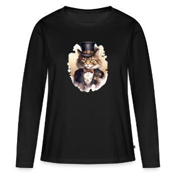 Katze im 1800 Jahre Stil Gekleidet Nobel Barock - Frauen Premium Bio Langarmshirt - Schwarz - Vorne - Julia (174cm)